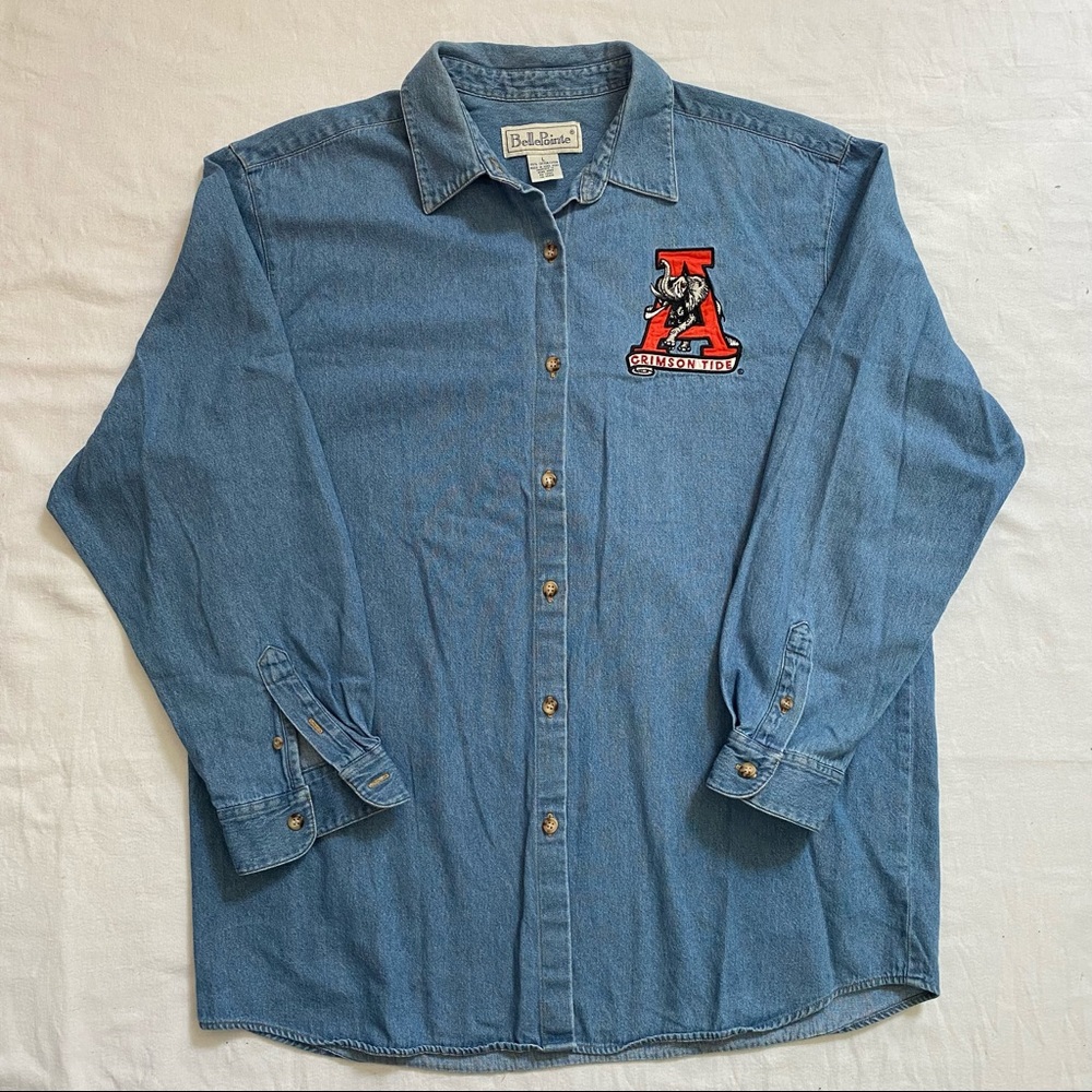 Belle Pointe denim shirt with Alabama logo Crimson Tide LARGE